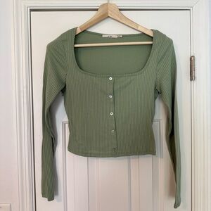 Miami Pastel Green Fitted Crop Button Down Shirt